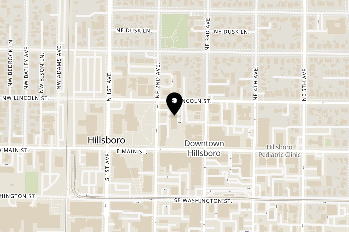 Map showing the location of Krunchie Bliss on 232 NE Lincoln St in Hillsboro